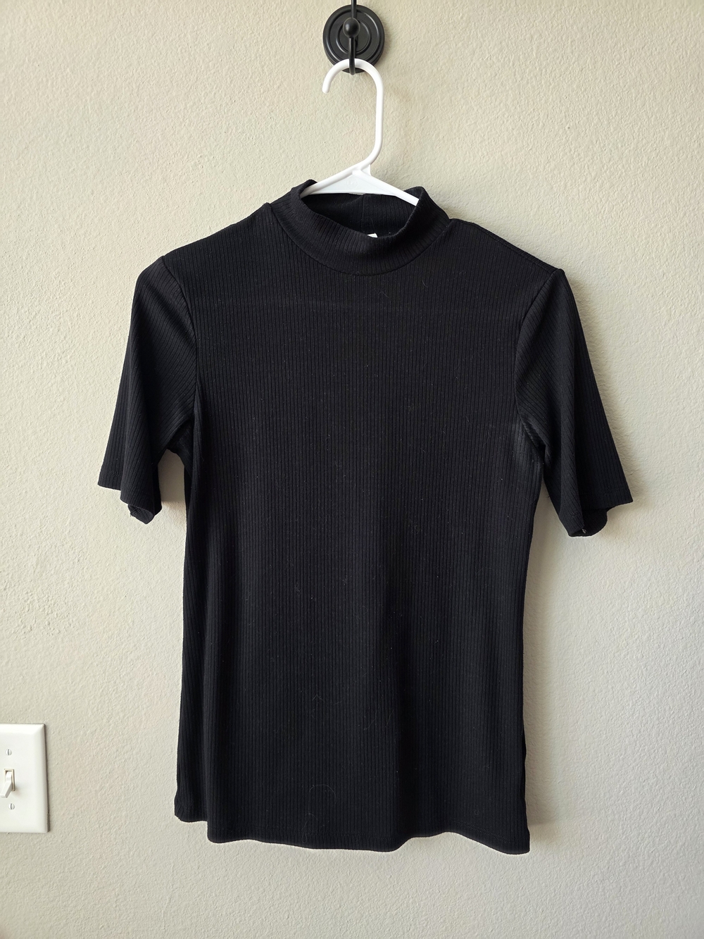 Black Ribbed Mock Neck Shirt